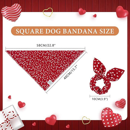E-Clover Valentine Day Dog Bandana & Matching Scrunchie-Heart Dog Bandanas Red Pet Scarf Bib for Small Dogs Puppy Girl Boy Owner Valentines Mom Gift