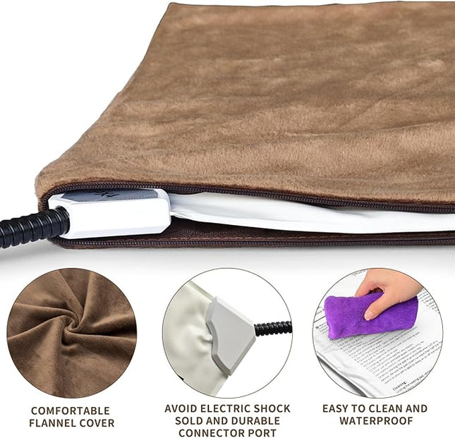 NAMOTEK Pet Heating Pad Adjustable Temperature with Timer, Waterproof Heated Mat with Chew Resistant Cord, Auto Power-Off Electric Indoor Pet Heat Pad for Dogs and Cats