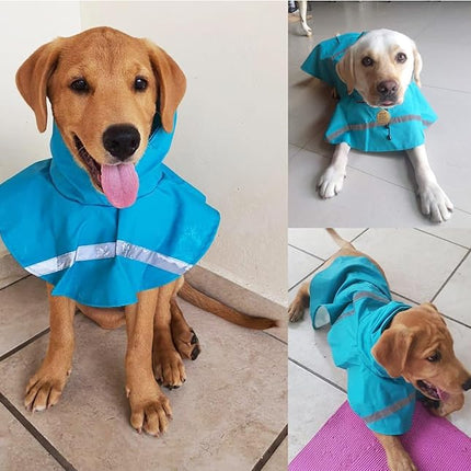 HAPEE Dog Raincoats with Reflective Strip Hoodie,Poncho Jacket for Large Dogs fit Golden Retriever Doodle (C3-Lake Blue, 16A (20-30 lbs))