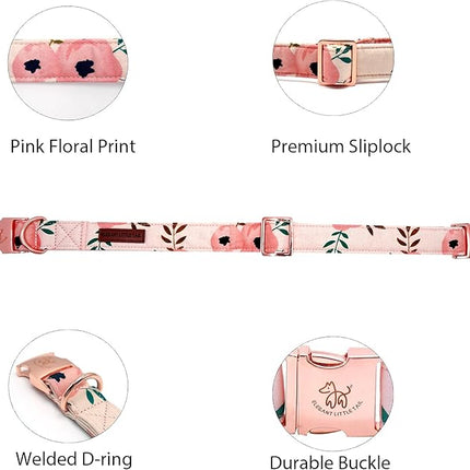 Elegant little tail Dog Collar, Pink Floral Girl Pet Collar Durable Cute Dog Collars Summer Female Pet Gift Adjustable Dog Collar for Large Dogs