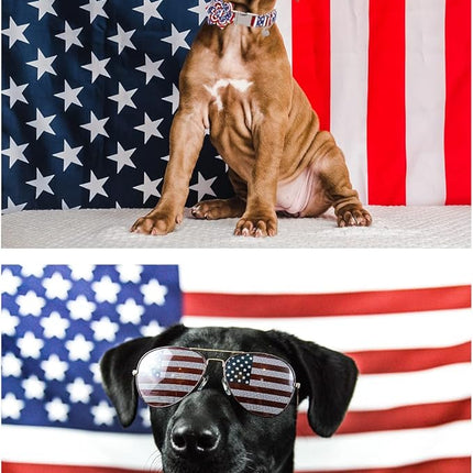 Dog Collar with Flower, 4th of July Comfortable Cotton Dog Collar, American Flag Collar for Large Girl Dog, Patriotic Flower Collar with Metal Buckle, L