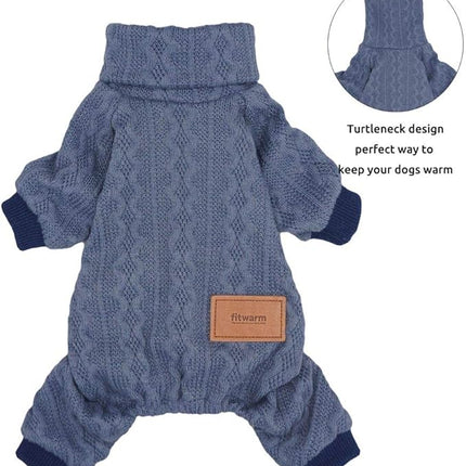 Fitwarm Turtleneck Knitted Dog Sweaters Winter Outfits Pet Coats Cat Clothes Blue Medium
