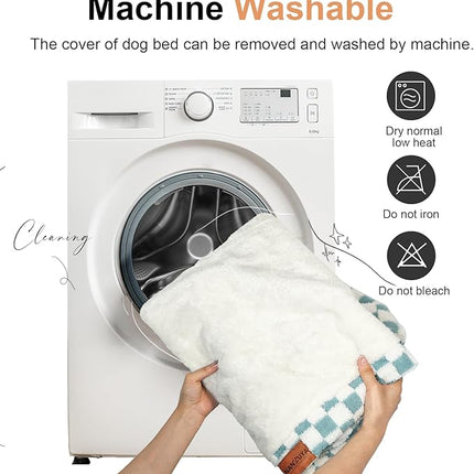 Large Dog Bed Orthopedic Washable: Beds Bolster XL Bed Big XLarge Dogs Egg Crate Foam Couch Sofa Waterproof with Removable Cover - Green Grid