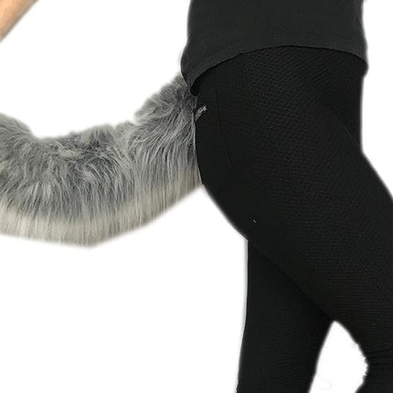 Long Faux Fur Animal Luxury Tail, Cosplay, Anime Lover, Costume Dress Up Pet Play Furry Super Soft Accessory (20", Gray Frost)