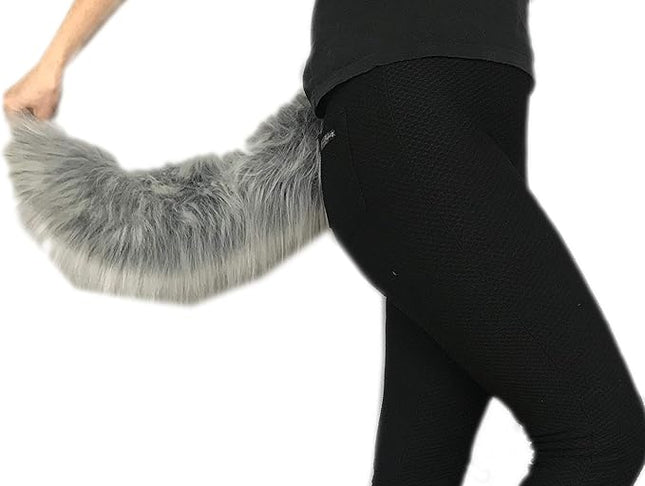 Long Faux Fur Animal Luxury Tail, Cosplay, Anime Lover, Costume Dress Up Pet Play Furry Super Soft Accessory (20", Gray Frost)