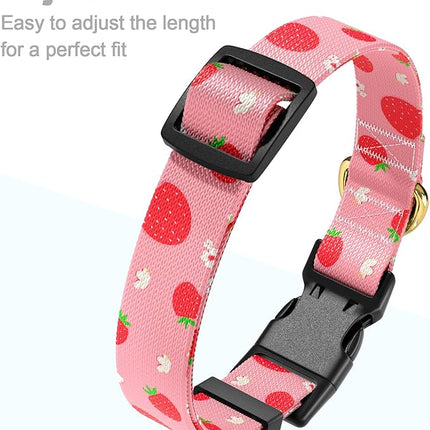 Rnivvi Dog Collar for Small Dogs, Cute Heavy Duty Adjustable Puppy Collar with Quick Release Buckle for Girl & Female, Pet Accessories for Walking Running, XS Length 5/8" Width, Red Strawberries