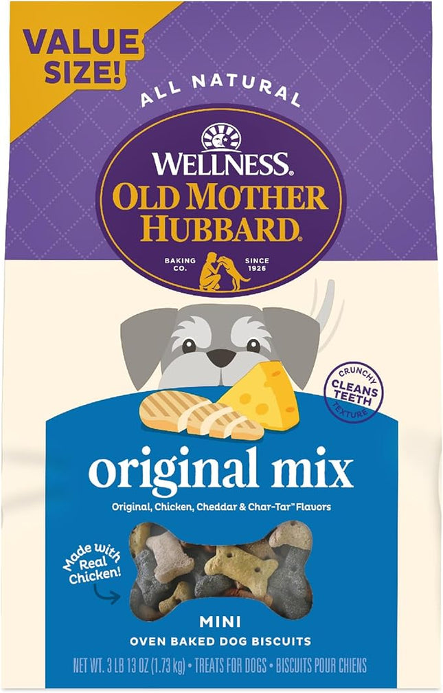 Old Mother Hubbard Wellness Original Mix Dog Biscuits, Natural, Training Treats, Four Flavors, Mini Size, (3.8 Pound Bag)