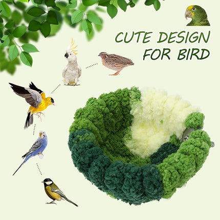 Bird Nest for Cage,Plush Hanging Bird Bed for Parakeet,Breeding Bird House for Conure,Budgie,Cockatiel,Lovebird,Canary,Finch,Hamster,Small Pets,Warm Nest(Green, L)