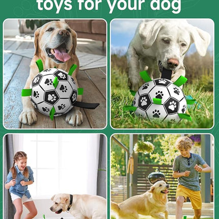 QDAN 10 Inch Gaint Dog Soccer Ball with Straps, Durable Big Dogs Balls, Outdoor Large Dog Toys, Herding Balls for Dogs, FloatingToy, Birthday Gifts (10 Inch)