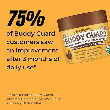 Petsmont Buddy Guard for Lumps and Bumps, Lipoma for Dogs & Cats, Patent Pending Organic 8 Mushroom Powder Blend Natural Dog Probiotic & Immune Support Chaga, Reishi, Lion's Mane, Turkey Tail Mushroom