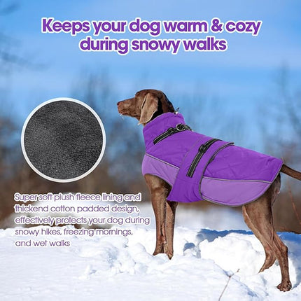 QBLEEV Warm Dog Jacket - Reflective, Adjustable Winter Coat with Turtleneck for Cold Weather, Waterproof Fleece Snowsuit for Small, Medium, Large Dogs