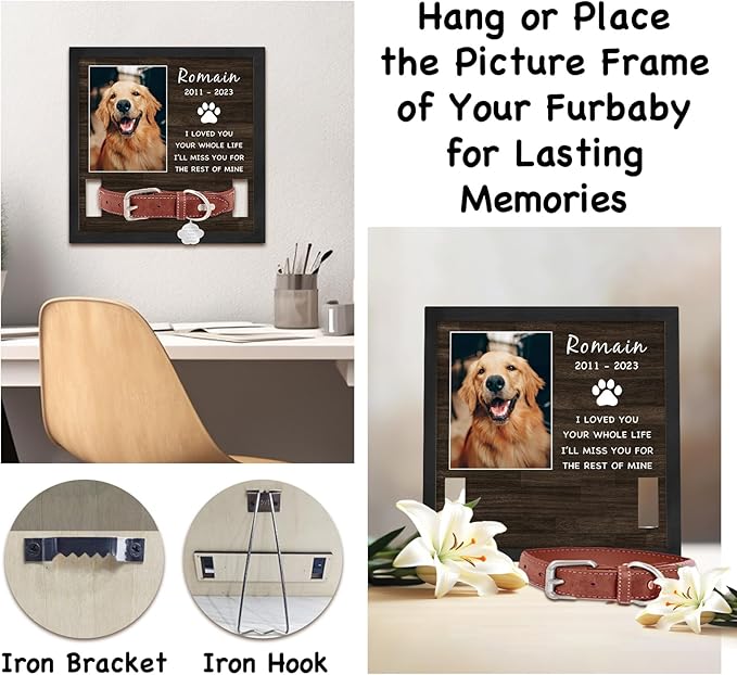 Personalized Pet Picture Frame Memorial Gifts for Loss of Dog- Fits 3 Collar Lengths, in Memory of Dog Passing Away Sympathy Gifts, Cat Memorial