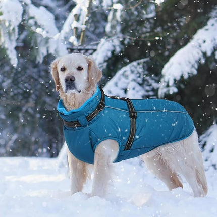 Lelepet Dog Coat for Large Dogs Waterproof Dog Jacket with Harness Built in Reflective Windproof Fleece Jacket with Zip Warm Winter Coats for Dogs Cozy Thermal Pet Snowsuit, Border Collie, Blue, XL