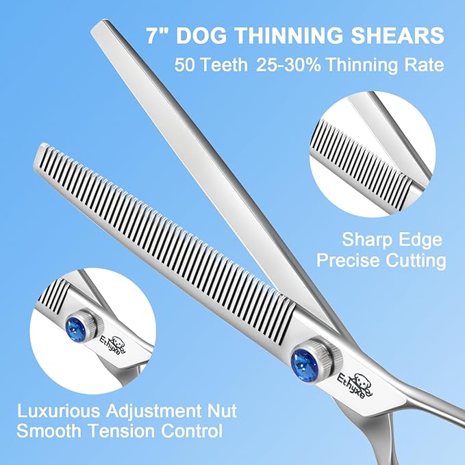 7" Thinning Shears for Dogs – 50 Teeth Thinning Scissors for Pet Grooming, Precision Blending Scissors for Dogs and Cats, 440C Stainless Steel, Texturizing Shear with Comfortable Grip