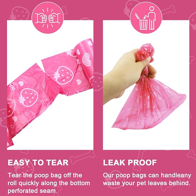 Dog Poop Bags 300 Count, Leak Proof & Scented Waste Bags for Dog Walking, Park/Backyard Cleanup - Eco Friendly Poop Bags for Small/Medium/Large Dogs (Pink)