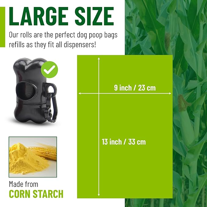 Dog Poop Bags – Extra Strong, Leak-Proof, Unscented, 360 Count (24 Rolls), 9x13 Inches, Corn Starch-Based