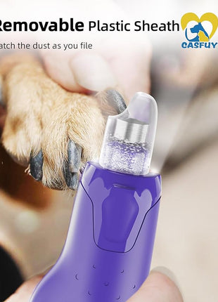 Casfuy Dog Nail Grinder Quiet - (45db) 6-Speed Pet Nail Grinder with 2 LED Lights for Large Medium Small Puppy Dogs/Cats, Professional 3 Ports Rechargeable Electric Dog Nail Trimmer with Dust Cap