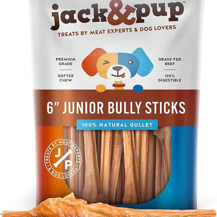 Jack&Pup 6 Inch Bladder Bully Sticks for Small Dogs (5 Pack) Single Ingredient Dog Treats, Puppy Chew Sticks