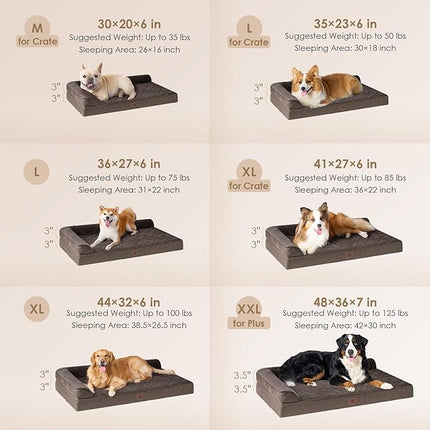 EHEYCIGA Memory Foam Dog Bed XXL, Giant Dog Bed Orthopedic with Washable Removable Cover, Waterproof Pet Bed Couch for Jumbo Dogs, 48x36x7 Inches, Brown