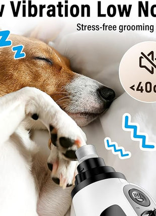 Casfuy Smart 6-Speed Dog Nail Grinder - 50% More Power Pet Nail Grinder with 2 LED Lights Quiet Rechargeable Electric Dog Nail Trimmers File Toenail Grinder for Large Medium Small Dogs & Cats (White)