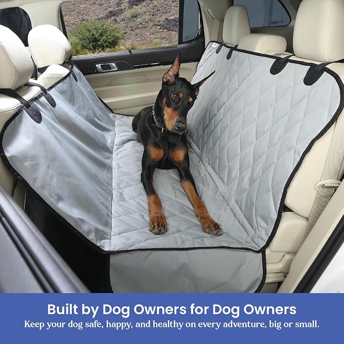 4Knines Dog Backseat Cover with Hammock for Cars, SUVs, and Trucks – Waterproof Layers, Nonslip Seat Protector, Durable Nylon Clips, K9 Shield with Heavy Duty Thread, (Regular, Grey)
