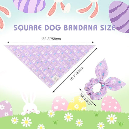 E-Clover Easter Dog Bandana & Matching Scrunchie-Bunny Dog Bandanas Pet Scarf Bib for Samll Dogs Puppy Girl Boy Owner Gift Purple