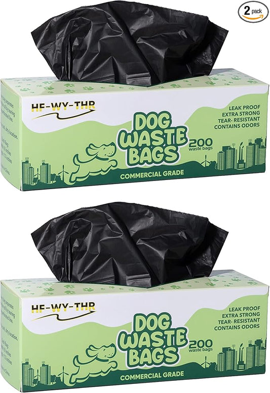 Dog Waste Bags, 400 Count, 15 Pounds, Opaque Black Color, Holds Odors Inside
