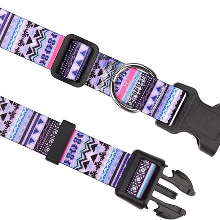 Dog Collar with Bohemia Floral Tribal Geometric Patterns - Soft Ethnic Style Collar Adjustable for Small Medium Large Dogs(Purple Bohemia,M)