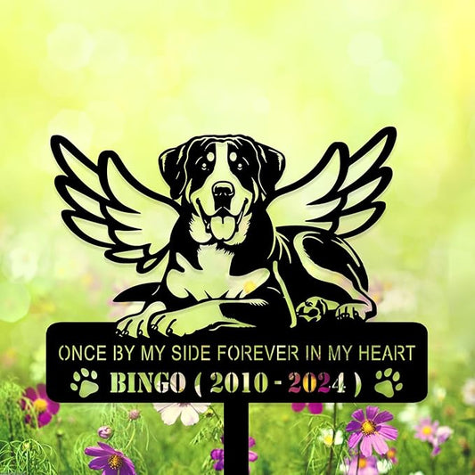 Personalized Dog Memorial Grave Marker, Custom Pet's Name Cemetery Decorations for Funerary, Metal Dog Burial Garden Stake, Outdoor Sympathy Angel Handstone Stake Plaque Gift for Loss