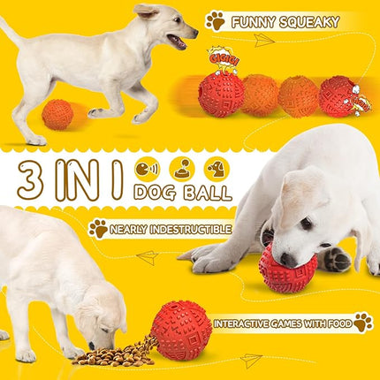 LEGEND SANDY Dog Balls Treat Dispensing, Dog Toys for Aggressive Chewers Large Breed, Nearly Indestructible Squeaky Dog Chew Toys for Large Pet, Natural Rubber Doggie Puzzle Toys, ToughTreat Ball