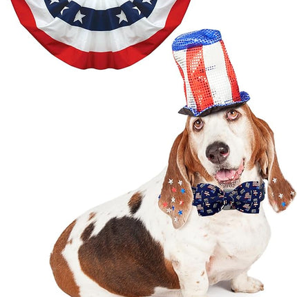 Lionheart glory American Flag Dog Collar 4 of July Independence Patriotic Dog Bow Collars Heavy Duty Adjustable Soft Collar with Bowtie for Medium Dogs Pet Gift