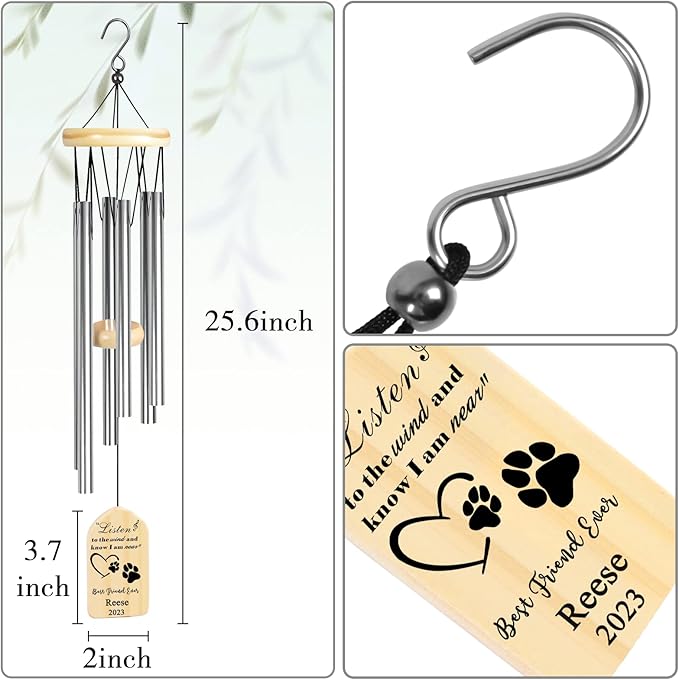 Dog Memorial Gifts for Loss of Dog, Jocidea Personalized Dog Memorial Wind Chime, Loss of Dog Sympathy Gift, Dog Remembrance Gifts, in Memory of Dog - Best Friend Ever