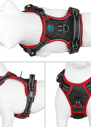 PHOEPET 2019 Upgraded No Pull Dog Harness, Reflective Adjustable Vest, with a Training Handle + 2 Metal Leash Hooks+ 3 Snap Buckles +4 Slide Buckles(M, Black)