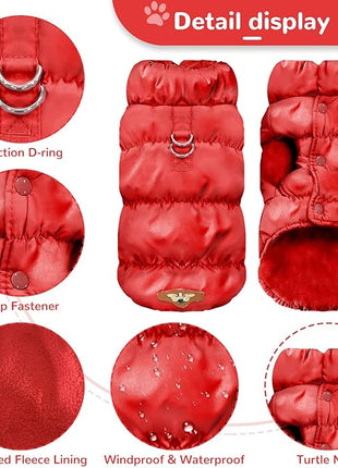 Winter Warm Dog Jacket for Small Medium Dogs Cat Cold Weather Coats with Harness Paded Dog Fleece Vest Waterproof Windproof Dogs Snow Jacket Pet Puppy Clothes (Red,S)