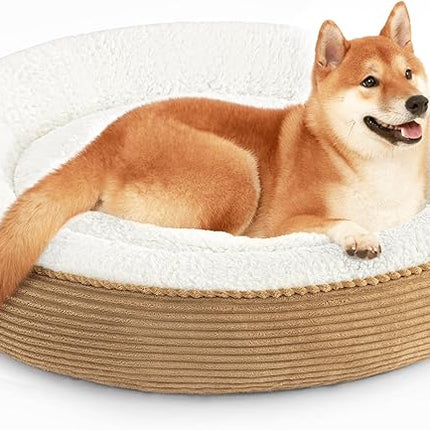 Love's cabin Round Donut Cat and Dog Cushion Bed, 36in Pet Bed for Cats or Small Dogs, Anti-Slip Water-Resistant Bottom, Super Soft Durable Fabric Pet beds, Washable Cat Dog Bed Stripe Camel