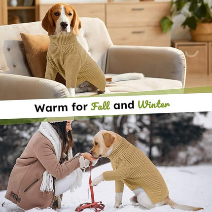 Queenmore Turtleneck Long Sleeve Knitted Sweater with Check Pattern, Fall Winter Warm Sweater for Small to XXL Dogs and Cats, Brown