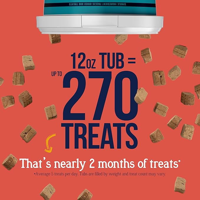 Stewart Single Ingredient Freeze Dried Raw Dog Treats, Beef Liver, 12 Ounce, Approx. 270 Pieces per Resealable Tub, Training Treats or Meal Topper, High Protein, Grain Free, Gluten Free