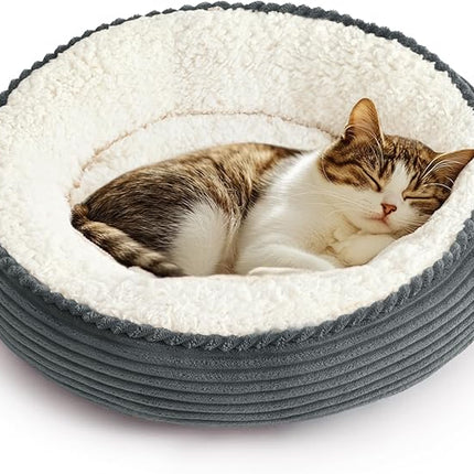 Love's cabin Round Donut Cat and Dog Cushion Bed, 20in Pet Bed for Cats or Small Dogs, Anti-Slip Water-Resistant Bottom, Super Soft Durable Fabric Pet beds, Washable Cat Dog Bed Stripe Bluish Grey