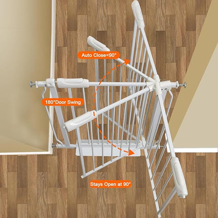 HOOEN 30" Tall Extra Wide Baby Gate for Doorways Stairs Large Long Dog Gates Pressure Mounted Indoor Safety Gates Walk Through Toddler Child Gates for Kids or Pets (White,76.38"-86.3")