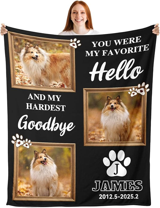 Pet Memorial Gifts, Custom Dog Blanket with Photos and Name, Personalized Memorial Blankets with Pictures, Memorial Gifts for Loss of Dog Cat, Pet Remembrance Gifts, Loss of Pet Sympathy Gifts