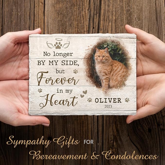 Personalized Rectangle-Shaped Memorial Rock with Cat Paw Prints - Ideal for Pet Lovers Mourning Their Loss - Emotional Remembrance Gift & Dog Lover Gifts for Women