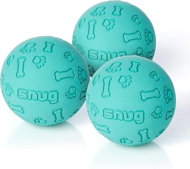 Snug Rubber Dog Balls for Small and Medium Dogs - Tennis Ball Size - Virtually Indestructible (3 Pack - Aqua)