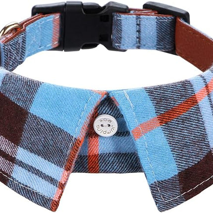 Faleela Cotton Plaid Shirt Style Dog Collar Soft Cute,Boy Dog Collar with Quick-Release Buckle,Adjustable Bow Tie Collar for Small Medium Large Dogs