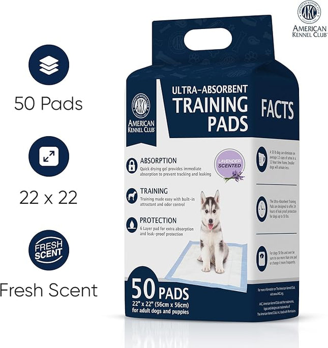 American Kennel Club Scented Puppy Training Pads with Ultra Absorbent Quick Dry Gel – 22 x 22 Pee Pads for Dogs - Lavender Scented - 50 Count