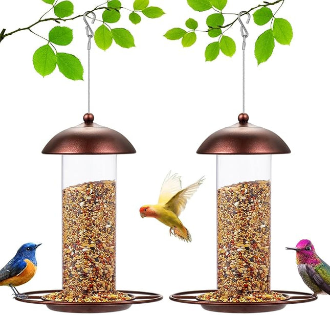 2 Pack Metal Wide Bird Feeders - Hanging Outdoor Bird Feeder with 1.6lbs Capacity, Strong Wire Lanyard for Garden Yard Decoration (1)