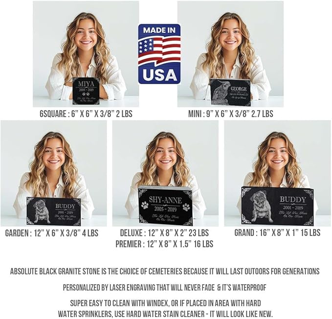 Your Image Pet Memorial Stone: Custom Pet Granite Marker | Dog and Cat Grave Stone | Tribute for Rabbit | Water Proof Outdoor Tombstone Gravestone | RIP Urn Memorial | Pet Bereavement