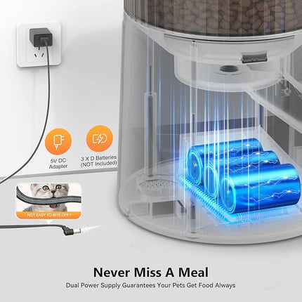 Automatic Cat Feeder: 4L Timed Cats Food Dispenser Programmable 1-6 Meal for Cat and Small Medium Dog- Auto Pet Feeder Easy to Set Up Dual Power Supply with Desiccant Bag| Detachable Washable