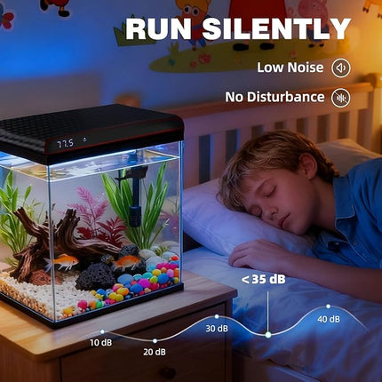 Coospider 5 Gallon Glass Fish Tank, Aquarium Starter Kit, Self-Cleaning Aquarium Kit with Ultra-Quiet Filter Pump, 3-Color LED Lights, Temp Monitoring for Fish, Shrimp, Kids Gift Idea