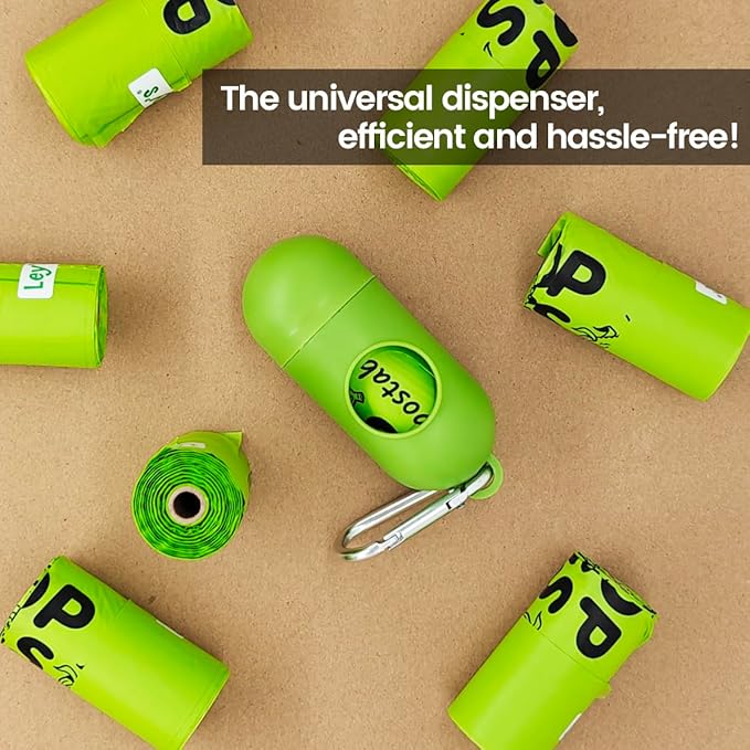 Ley's Compostable Dog Poop Bags, Plant-Based Biodegradable Doggie Waste Bags with Easy Tie Handles, Unscented, Vegetable-Based, Dog Bags Refill Rolls with Dispenser and Leash Clip
