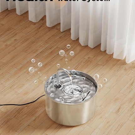 AOOGITF Cat Water Fountain + 8 Filters + 8 Sponges, 304 Stainless Steel Pet Water Fountain, 24 Hours Keep The Water Clean, 74oz Capacity, Ultra-Quiet, No Sputter, Compact, Easy Cleaning